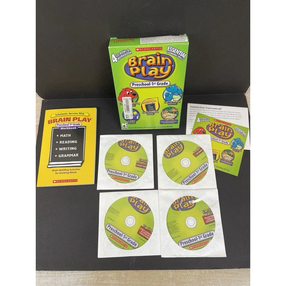 Scholastic Brain Play Preschool-1st Grade PC 4 CD-Rom Math/Reading/Logic/Typing